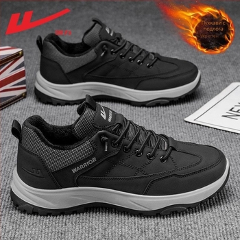 Мъжки обувки за вкъщи с подплата от флийс за зимата, водоустойчива горна част, PVC подметка, връзки, кръгъл нос