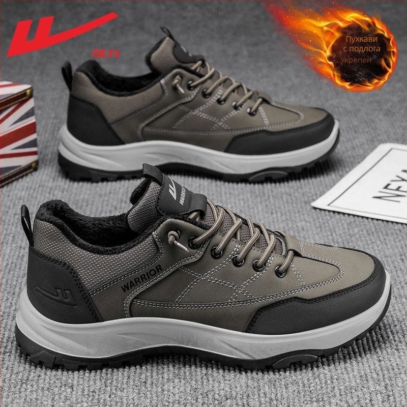 Мъжки обувки за вкъщи с подплата от флийс за зимата, водоустойчива горна част, PVC подметка, връзки, кръгъл нос