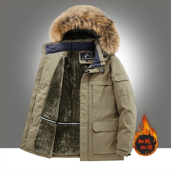 Мъжко палто с качулка, средна дължина, 100% полиестерна тъкан, пълнеж от полиестерни влакна, подплата от полиестер и яка с косъм