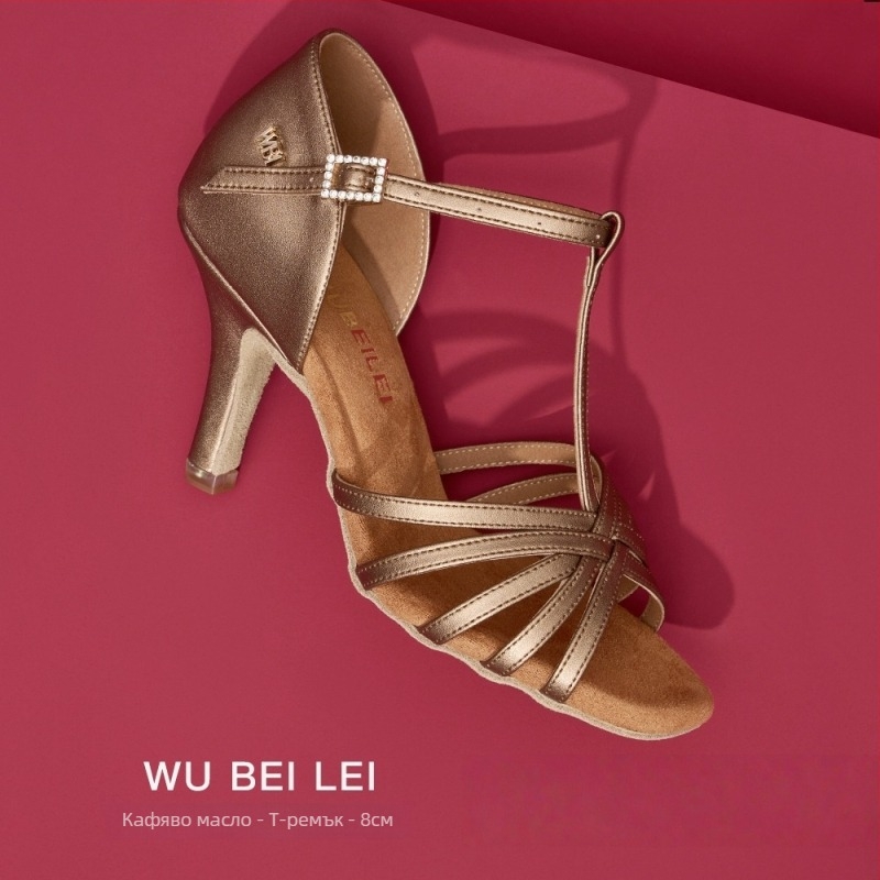 Т-образни обувки за латински танци с пет каишки за жени — копринена горна част, подметка от велур, дишащи, износоустойчиви