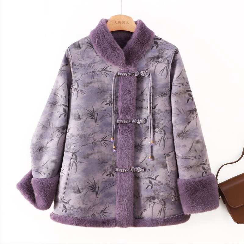 Палто от изкуствена норка | за жени на средна възраст и възрастни, елегантен градски стил | основна материя: полиестер (>95%); шарка: растения и цветя; дължина: 50–65 см; обработка: без гладене