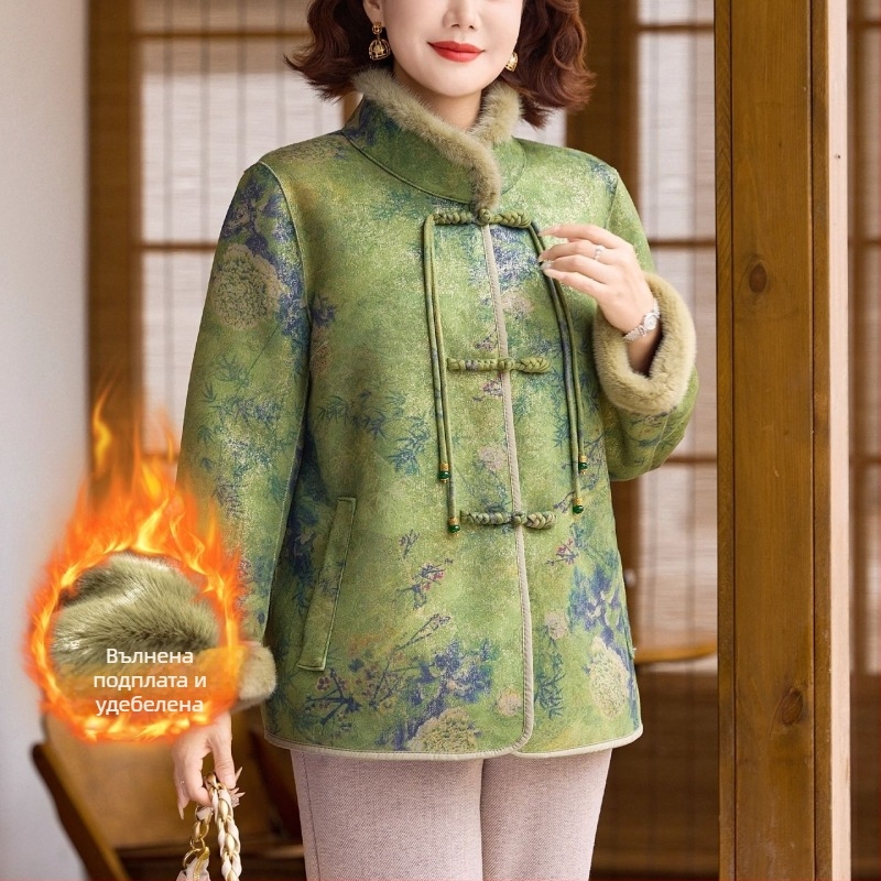 Палто от изкуствена норка | за жени на средна възраст и възрастни, елегантен градски стил | основна материя: полиестер (>95%); шарка: растения и цветя; дължина: 50–65 см; обработка: без гладене