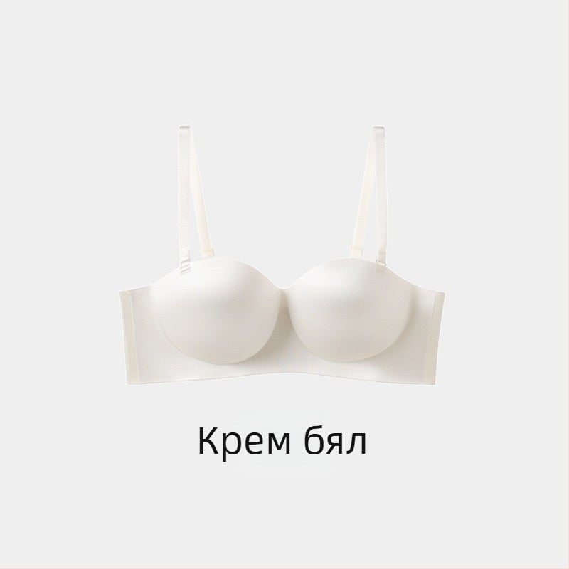 Бюстгальтер без банели, сатенов гланц, безшевен дизайн, странично стягане, без презрамки, задно закопчаване с четири реда куки, нейлонова материя