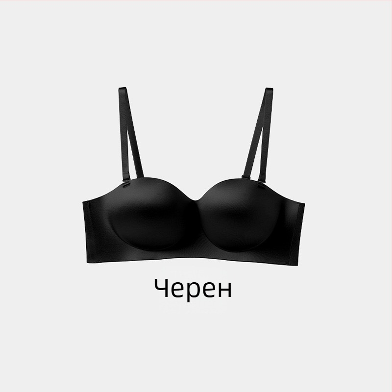 Бюстгальтер без банели, сатенов гланц, безшевен дизайн, странично стягане, без презрамки, задно закопчаване с четири реда куки, нейлонова материя