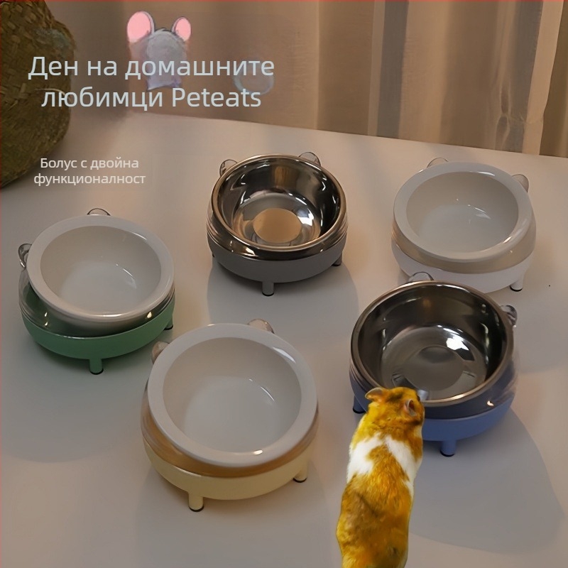 Хранителни прибори за домашни любимци — антипреобръщаща се керамична купа за хамстери и хранилка от неръждаема стомана