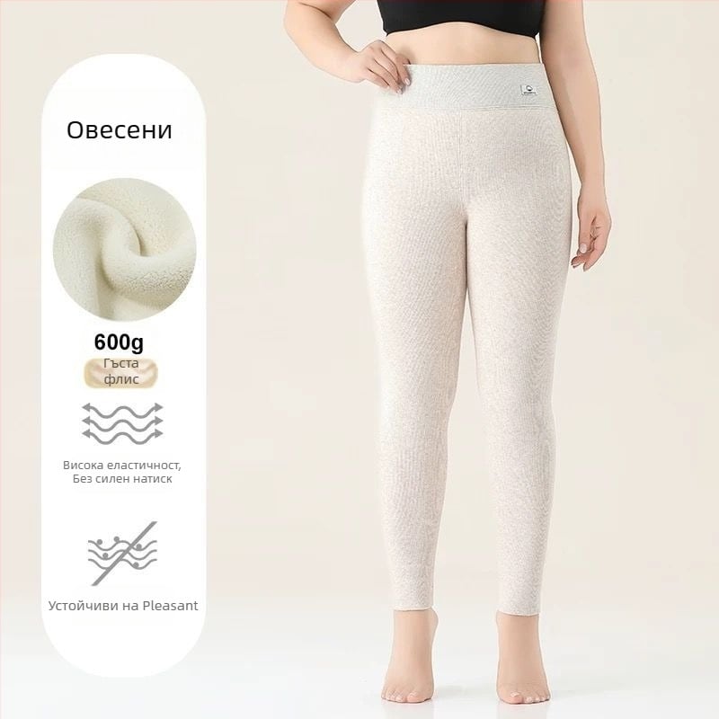 Леггинси за жени от памук с флисово вътрешно покритие, райета, висока талия, пълна дължина, памук-еластанова материя