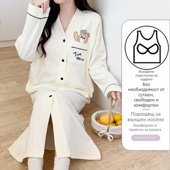 Рокля за бременни с достъп за кърмене, миди A‑линия, V‑образно деколте, дълги ръкави, памук 70–80%, стил cardigan