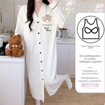 Рокля за бременни с достъп за кърмене, миди A‑линия, V‑образно деколте, дълги ръкави, памук 70–80%, стил cardigan