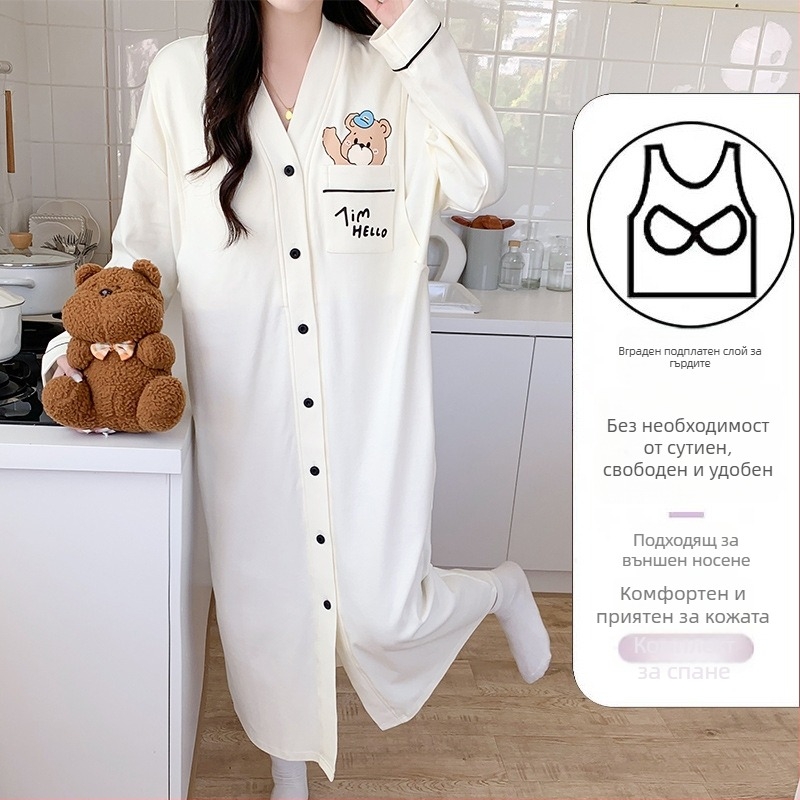 Рокля за бременни с достъп за кърмене, миди A‑линия, V‑образно деколте, дълги ръкави, памук 70–80%, стил cardigan