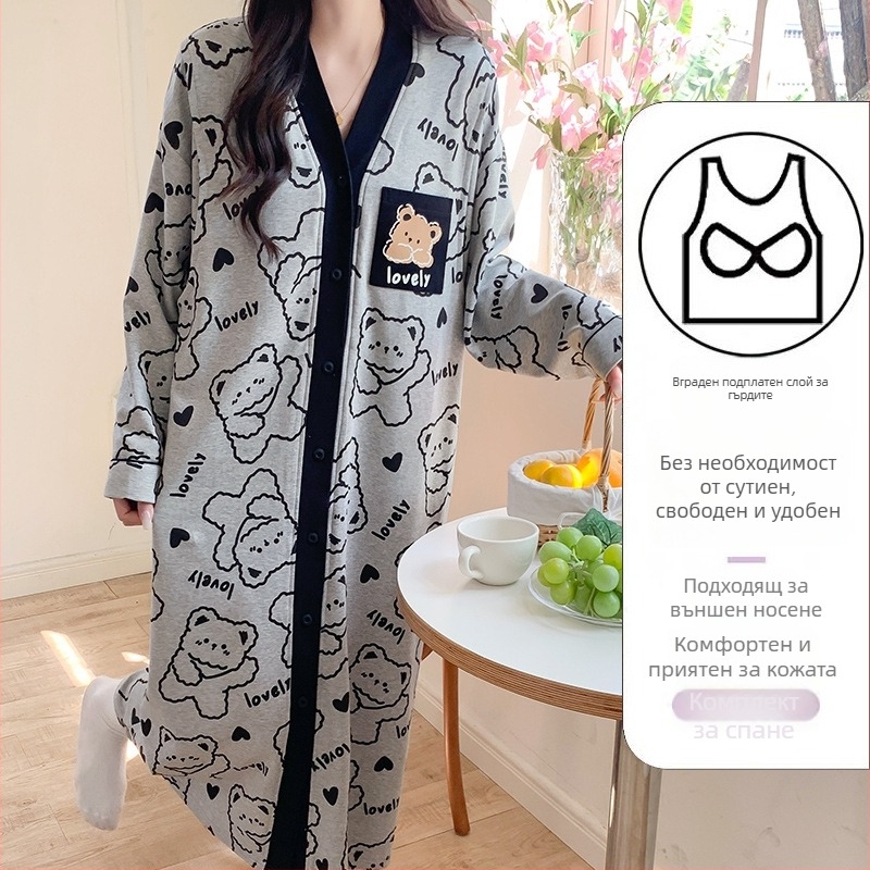 Рокля за бременни с достъп за кърмене, миди A‑линия, V‑образно деколте, дълги ръкави, памук 70–80%, стил cardigan