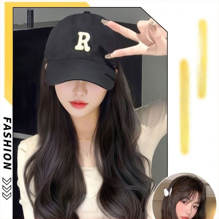 Перука с шапка за жените — дълга къдрава коса, естествен стил, протеинова коприна, без челка, механичен монтаж, не подлежи на боядисване и перманентна обработка, подходяща за всички тонове кожа