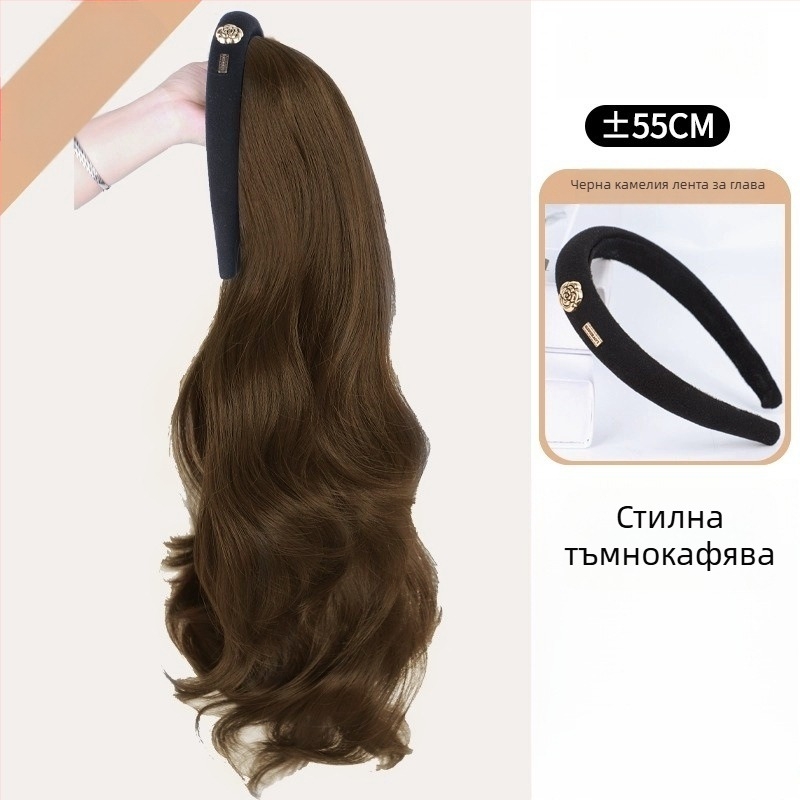 Перука с Camellia лента – къдрици с водни вълни, разглобяема Camellia лента за коса, U-образно покриване на половината глава, термоустойчива телена конструкция, естествен вид