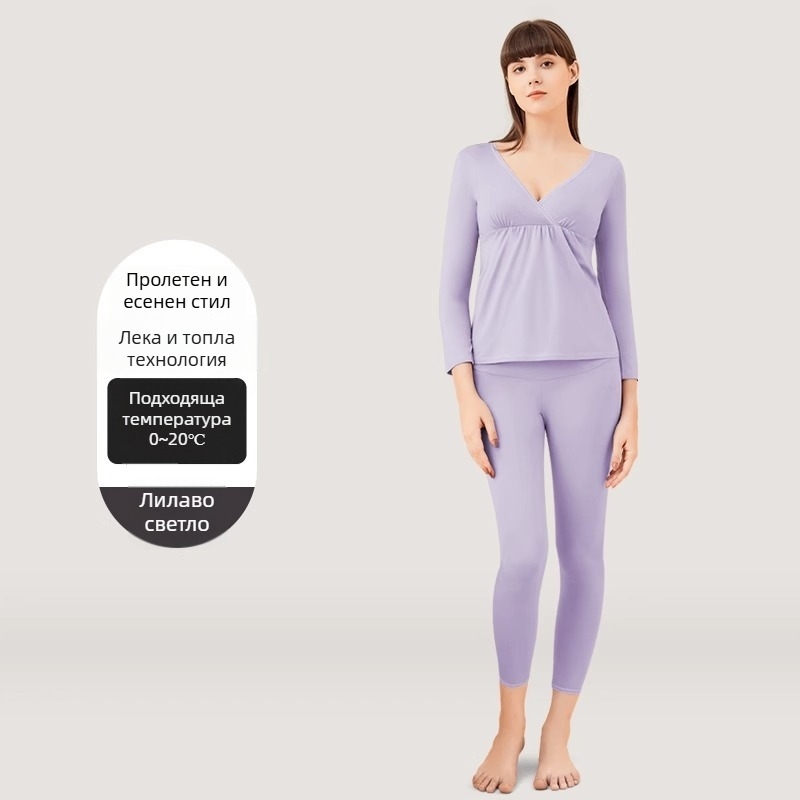 Майчин комплект: топ и панталон за кърмене от модал, дълги ръкави, есен 2024, 30–50% модалово влакно