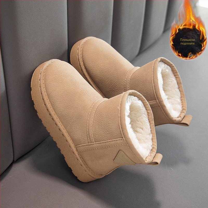 Унисексови детски ботуши до глезена за зима, подплатени с флийс, изкуствена кожа, противохлъзгаща подметка