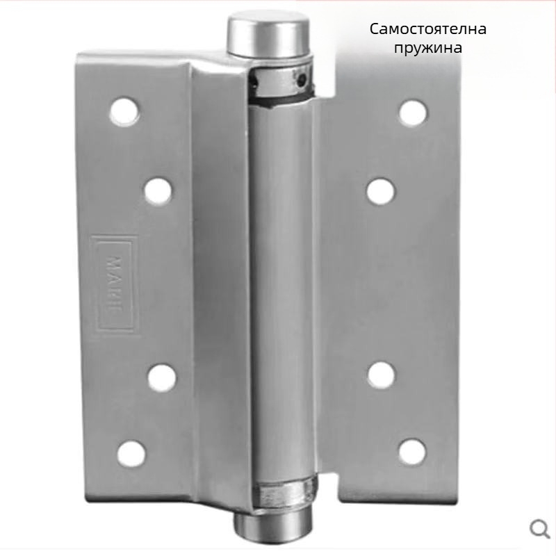 Двупосочен пружинен панта за врата, неръждаема стомана, за дървени и рамкови стъклени врати, ляво-дясно отваряне, електроплакирана повърхност, автоматично затваряне