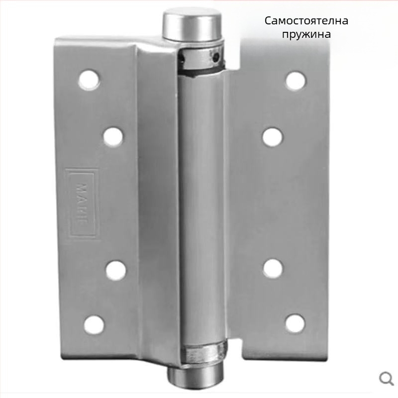 Двупосочен пружинен панта за врата, неръждаема стомана, за дървени и рамкови стъклени врати, ляво-дясно отваряне, електроплакирана повърхност, автоматично затваряне