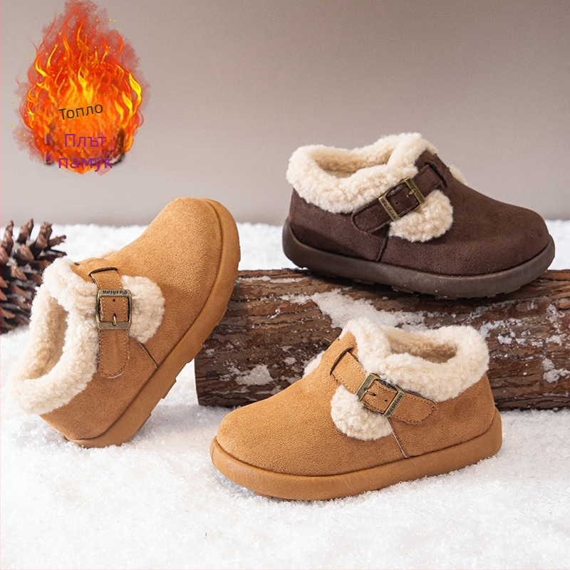 Зимни ботуши до глезена за момичета, синтетична кожа, подплатени с флийс, гумена подметка, антихлъзгаща подметка