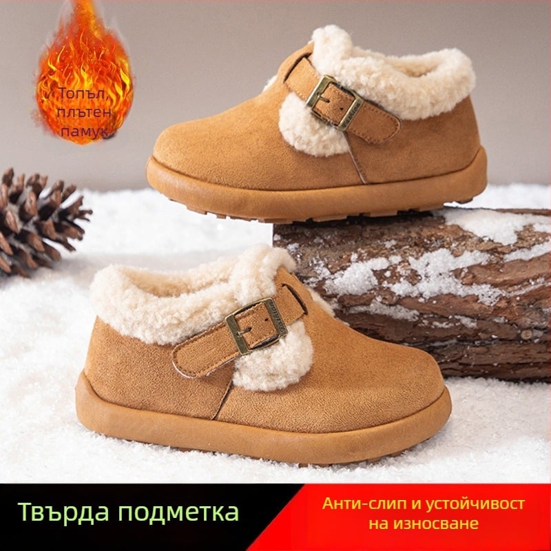 Зимни ботуши до глезена за момичета, синтетична кожа, подплатени с флийс, гумена подметка, антихлъзгаща подметка