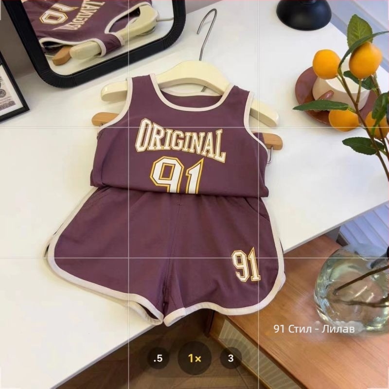 Детски комплект без ръкави в корейски стил: жилетка и къси панталони, летен ежедневен стил, памук 91–95%