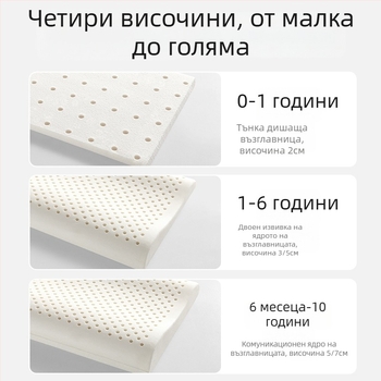 Beptides латексова възглавница за деца и бебета, правоъгълна форма, съдържа латекс над 90%, ядро от чист памук, тегло 1–2 кг