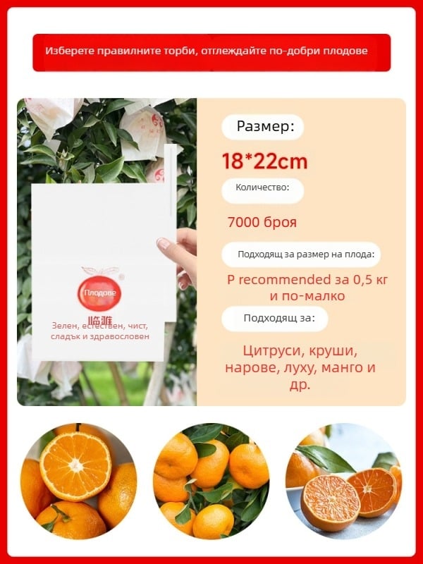 Чанта за обвиване на цитрусови плодове — посадъчно/екологично/защита от вредители и птици; предназначение: цитрусови плодове; внос: Не; марка: Друг