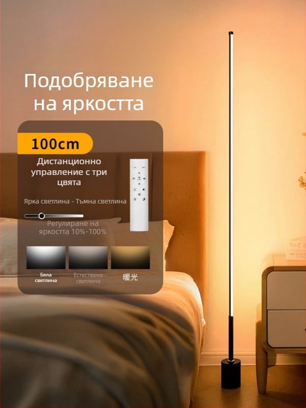 Подова LED лампа с акрилен абажур и бутонен превключвател; CRI ≥95, напрежение ≤36V.