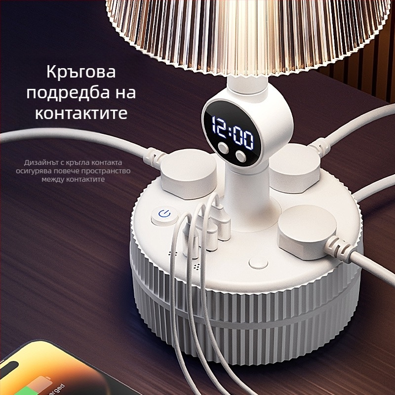 Настолна лампа за спалня с гласово управление — пластмасов абажур, захранване от контакт, CRI ≥95, напрежение ≤36V