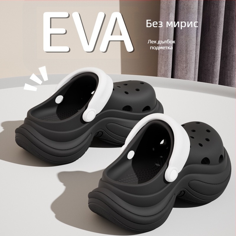 Дамски Mary Jane EVA обувки с висок ток, 5 cm подметка, Injection molded, Crocs стил за плаж и ежедневие, повишаване на височината