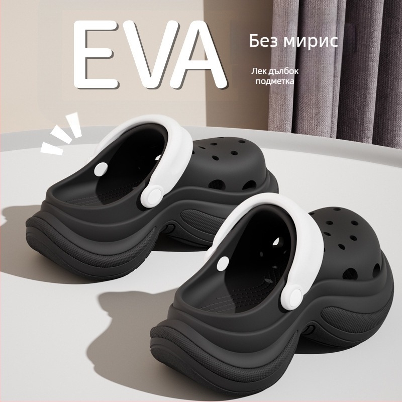 Дамски Mary Jane EVA обувки с висок ток, 5 cm подметка, Injection molded, Crocs стил за плаж и ежедневие, повишаване на височината