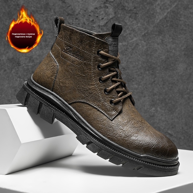 Боти Мартин за мъже, високи и средни модели, естествена кожа, подметка от гума, кръгъл нос, дебел ток, предна ципа, повишаваща височината