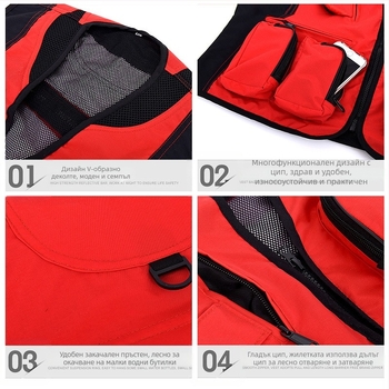 Външна жилетка с множество джобове, водоустойчива, с цип, без качулка, свободен силует, за все сезони