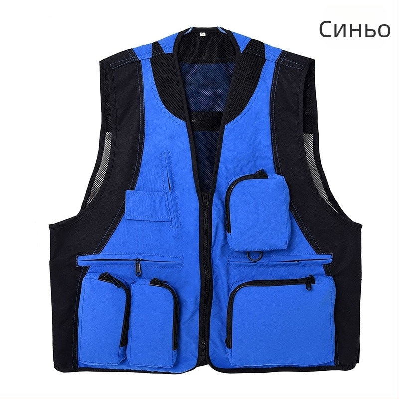 Външна жилетка с множество джобове, водоустойчива, с цип, без качулка, свободен силует, за все сезони