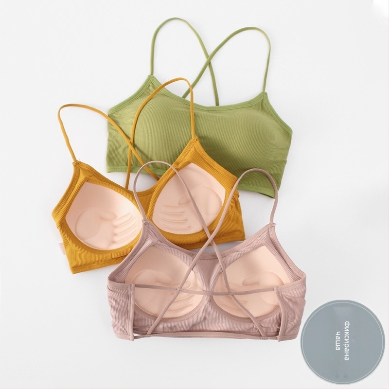 Вискозен бюстгъртник тип chest-wrap / Tube Top с пълни чашки, формовани чашки (горна тънка, долна по-дебела) и дишаща опора