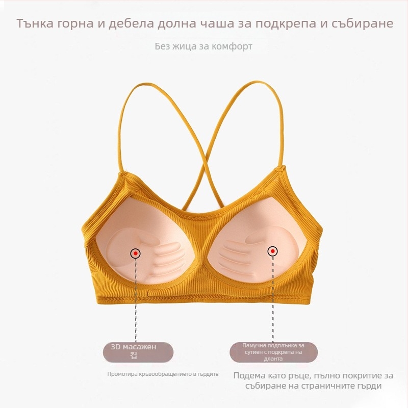 Вискозен бюстгъртник тип chest-wrap / Tube Top с пълни чашки, формовани чашки (горна тънка, долна по-дебела) и дишаща опора