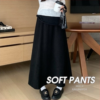 А-линейна плетена пола, без яка, без ръкави (Средна дължина; кашмирово-полиестерова смес)