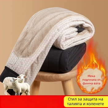 Панталони за термо от 100% вълна, унисекс, висока талия, кадифена подплата, трислоен дизайн, с коленни подложки и протектор за талията