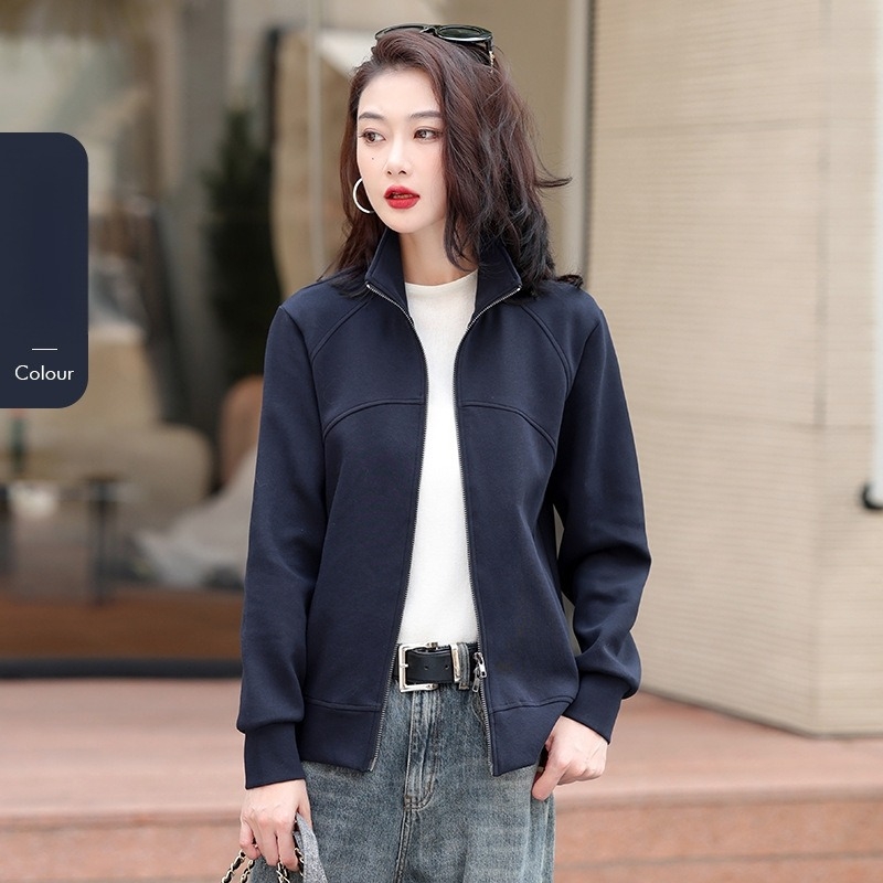 Rujue Дамски кардиган със двупосочен цип и Stand-up яка, памук-полиестерова смес (70-80% памук), дълги ръкави, свободна кройка