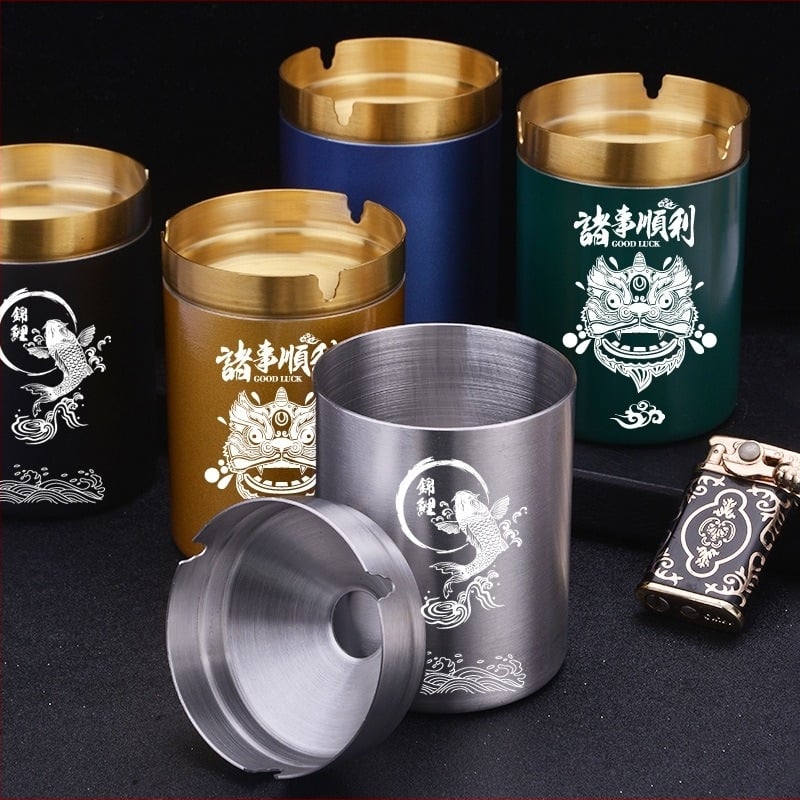 Пепелник от неръждаема стомана с форма на фуния за автомобил, бар, офис и дом — печат на лого, персонализация, модел FFYHG-001