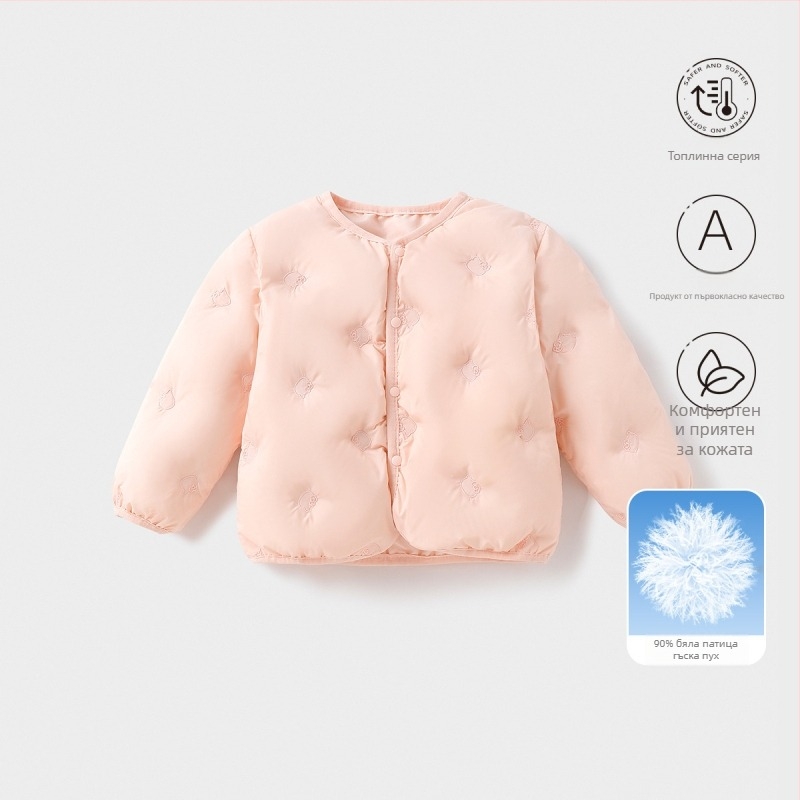 Детско пухено яке, унисекс, 81-85% бял гъши пух, късо яке, свободна кройка, полиестерна горна част и подплата, модел за свободно време