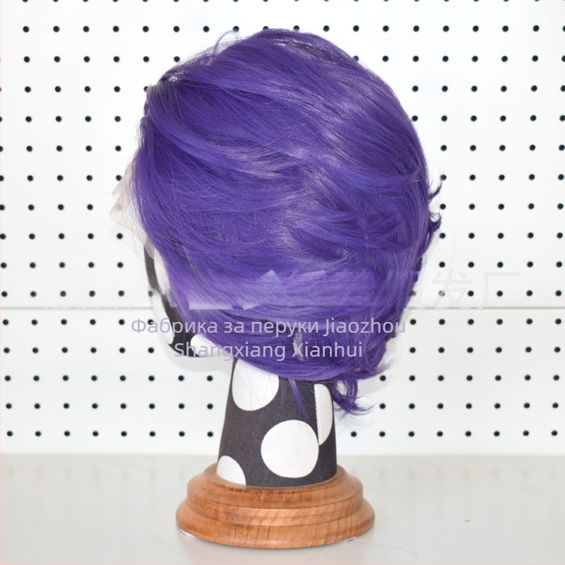 Парик за косплей с предна лейса, къса коса, термоустойчиви влакна, ръчно тъкана предна част