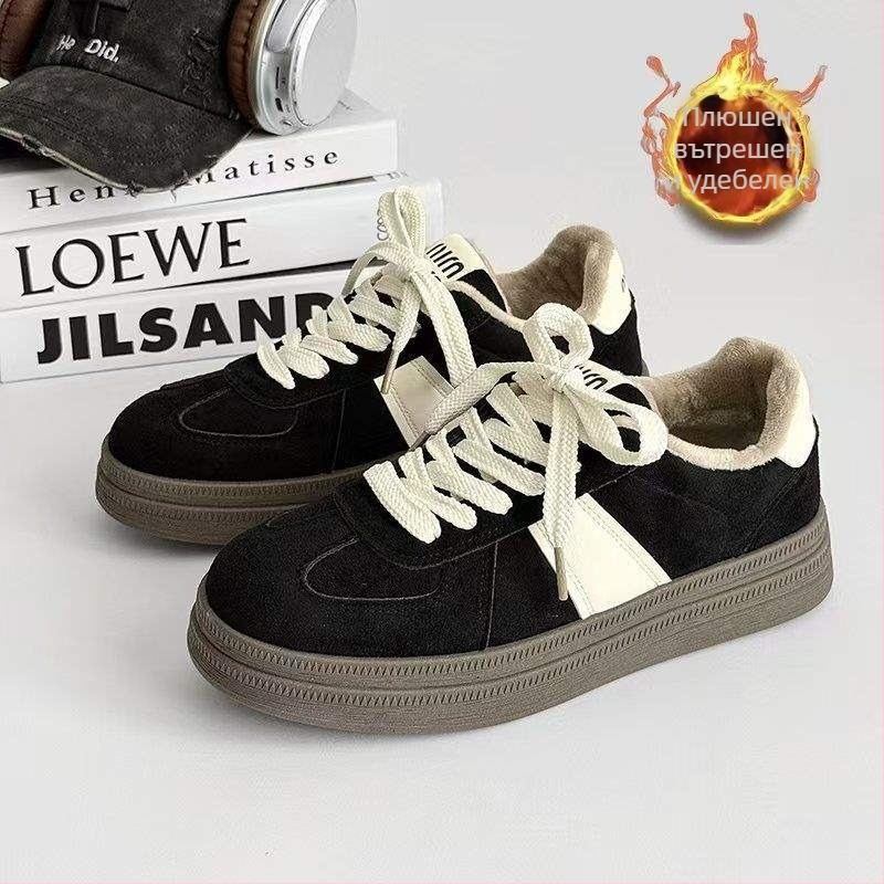 Ежедневни зимни обувки за жени – с кръгъл нос, памучна горна част, подплата от заешки пух, подметка от TPR