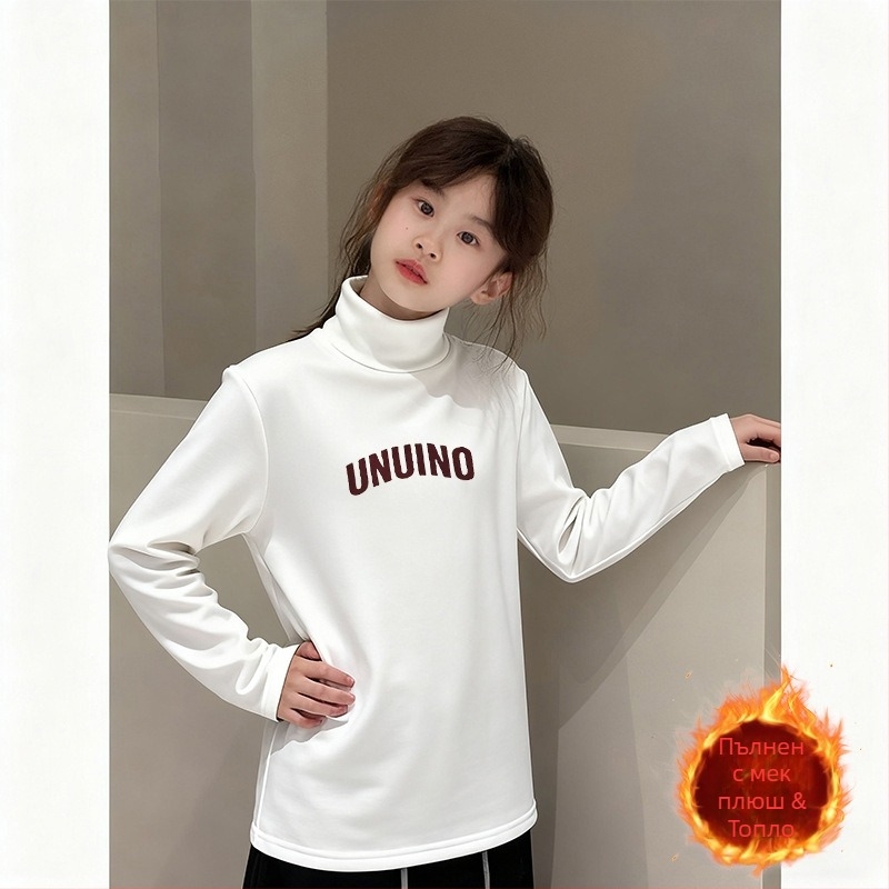 Момичешка термо блуза с висока яка, Derong тъкан, 95% полиестер, дълъг ръкав, без качулка, за деца над 8 години, пролет и есен