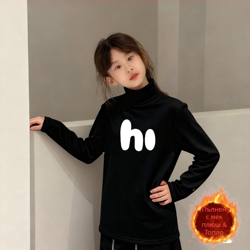 Момичешка термо блуза с висока яка, Derong тъкан, 95% полиестер, дълъг ръкав, без качулка, за деца над 8 години, пролет и есен