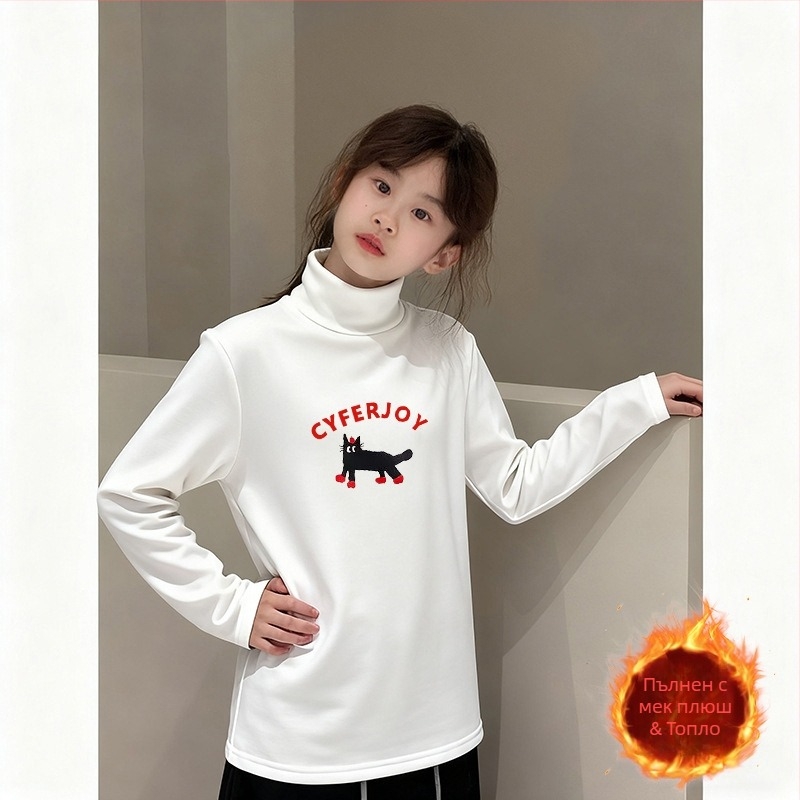 Момичешка термо блуза с висока яка, Derong тъкан, 95% полиестер, дълъг ръкав, без качулка, за деца над 8 години, пролет и есен