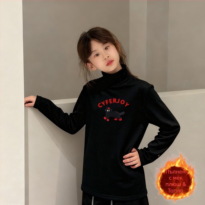 Момичешка термо блуза с висока яка, Derong тъкан, 95% полиестер, дълъг ръкав, без качулка, за деца над 8 години, пролет и есен