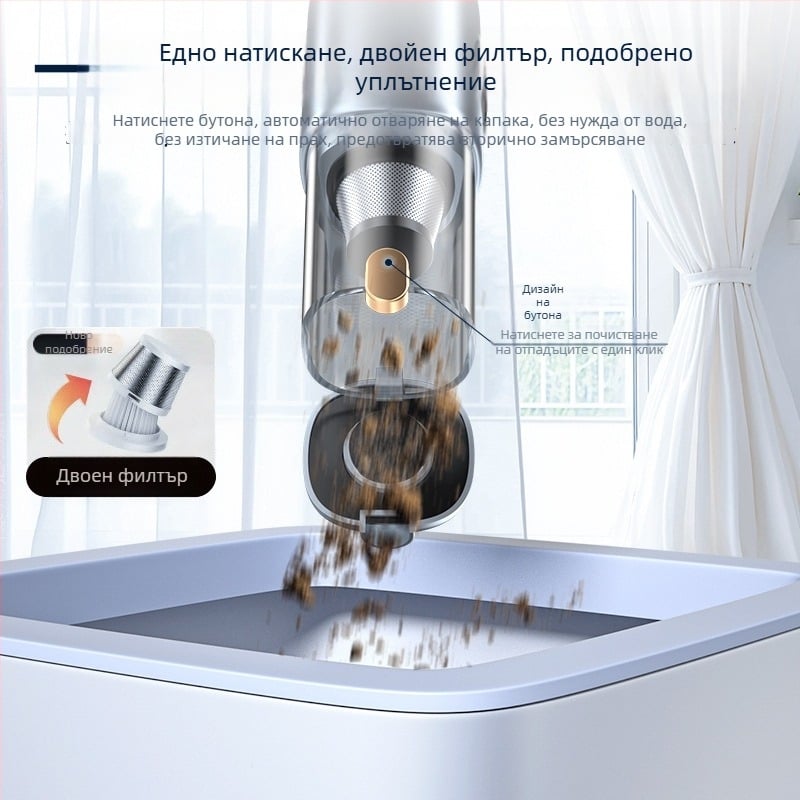 Безжичен вакуум за кола с дигитален дисплей — компактна ръчна система (10V, 100W, 10000 Па, 20 мин)