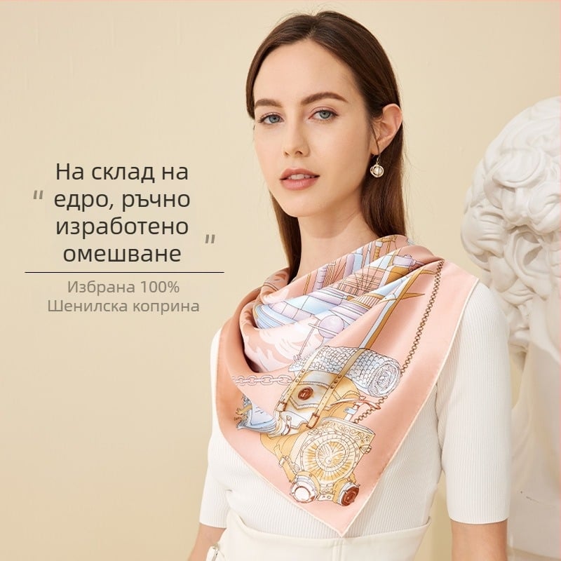 Копринен шал квадрат, сатеново тъкане, Mulberry коприна, оригинален дизайн, есенна колекция