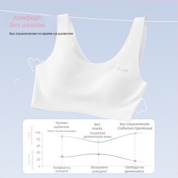 Безшевен спортен сутиен за момичета в пубертета, с пълна чашка, дишащ, фиксирани двойни презрамки