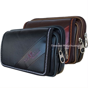 Мъжка поясна чанта за телефон - уличен стил, PU кожа, издръжлива на износване, подплатена полиестер-памук, марка Mingchuangda