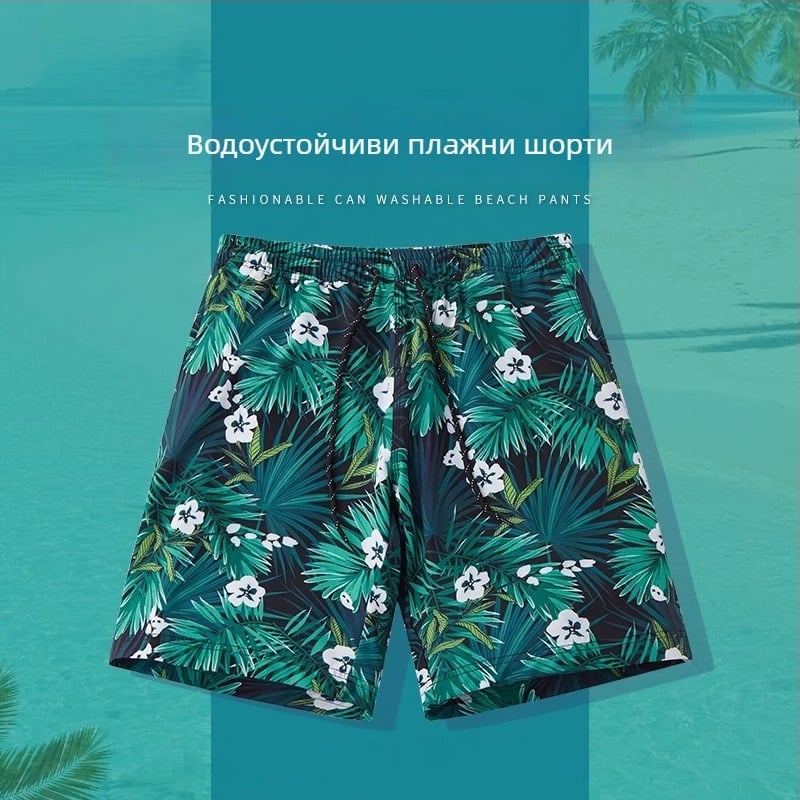 Мъжки плажни къси панталони за лято, свободна кройка, бързосъхнещи, тънки, полиестер 95%, принт